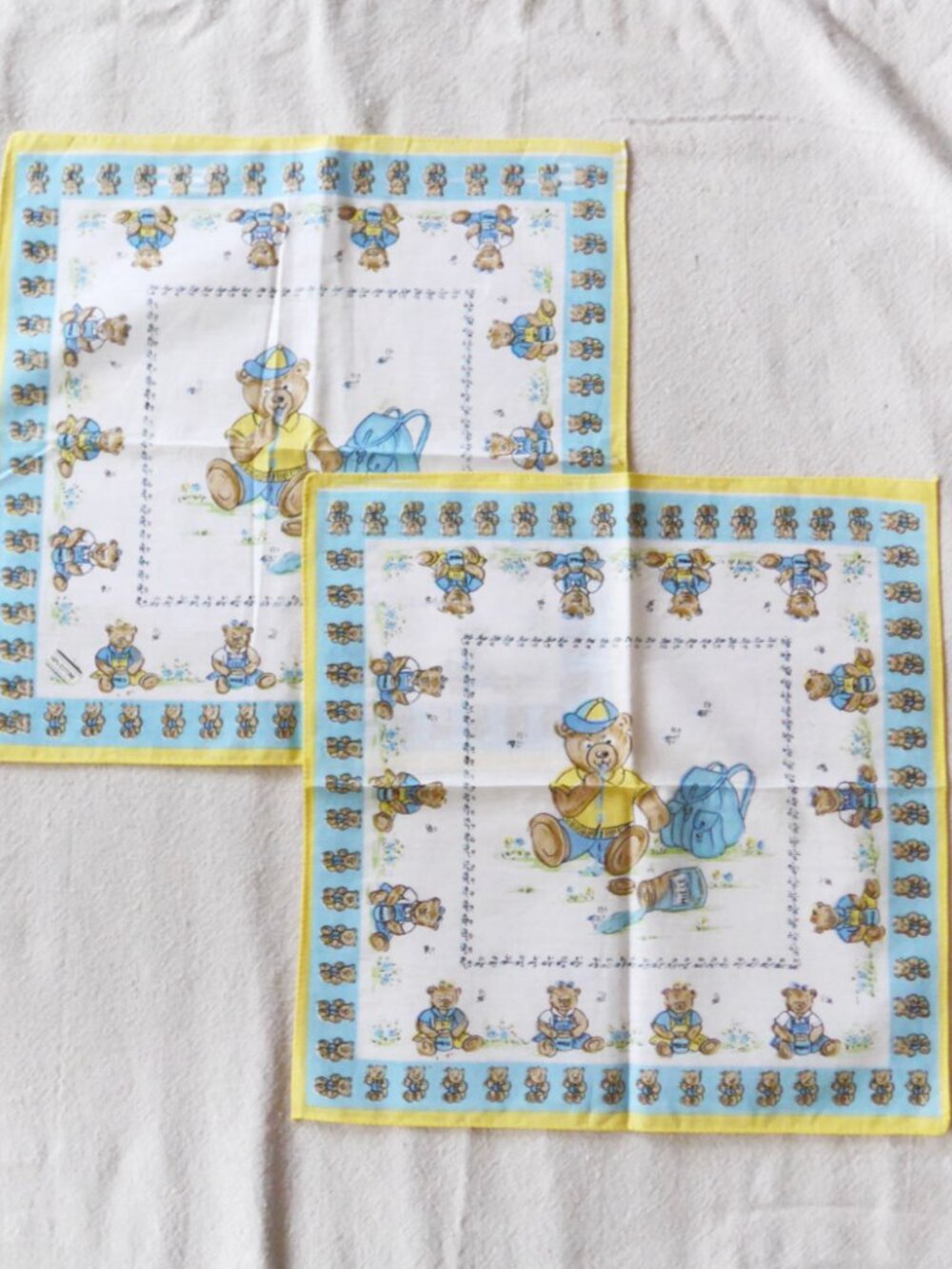 NWT Italian Bear Honey Print Cotton Handkerchief, Set of Two